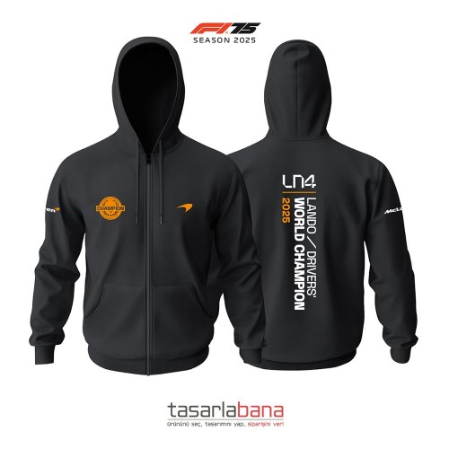 Lando Norris World Champion 2025 - Black Edition Fermuarlı Hoodie
