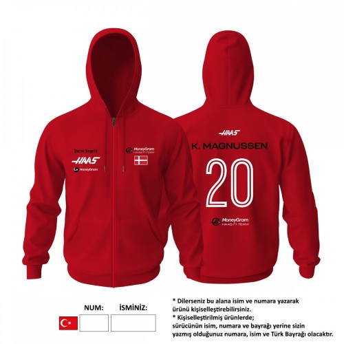 Haas F1 Team: Red Crew Edition 2023 Fermuarlı Hoodie