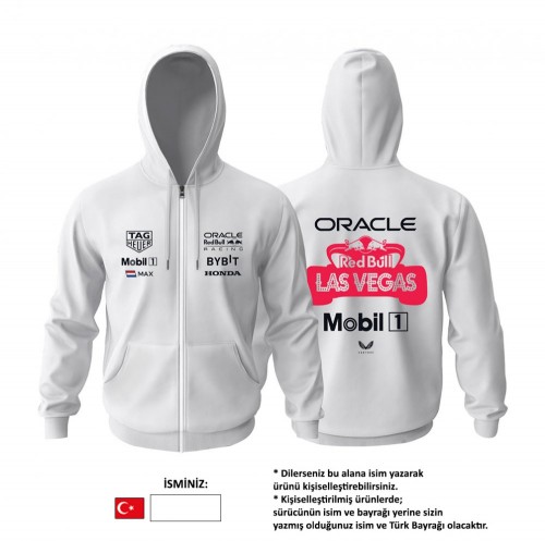 Oracle Racing: Las Vegas GP - White Edition 2023 Fermuarlı Hoodie